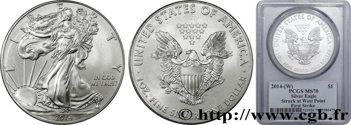 STATI UNITI D AMERICA 1 Dollar type Liberty Silver Eagle 2014 West Point FDC70 PCGS