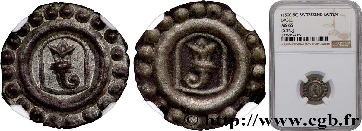 SUISSE - VILLE DE BÂLE Bractéate ou Stebler n.d. Bâle FDC65 NGC