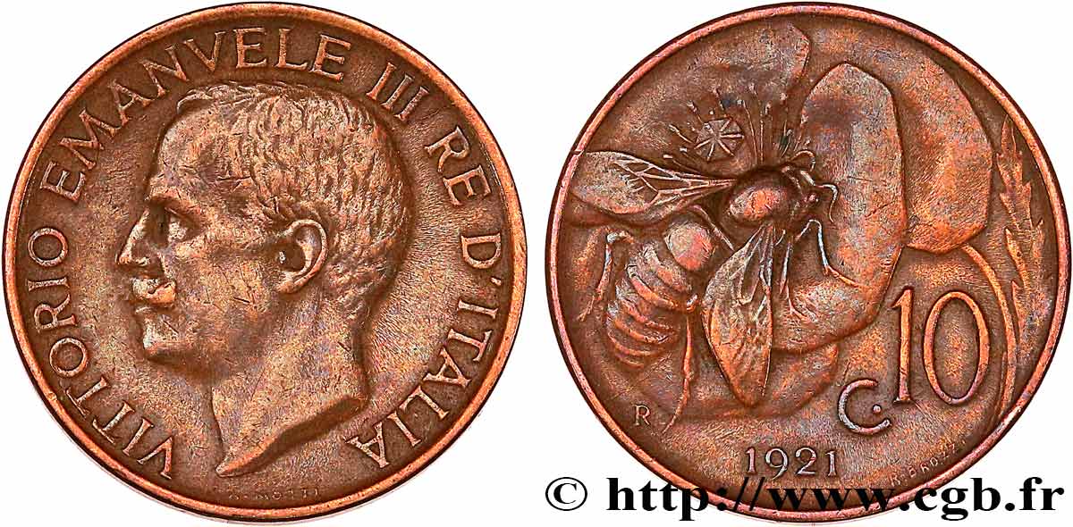 ITALIE 10 Centesimi Victor Emmanuel III 1921 Rome TTB+ 