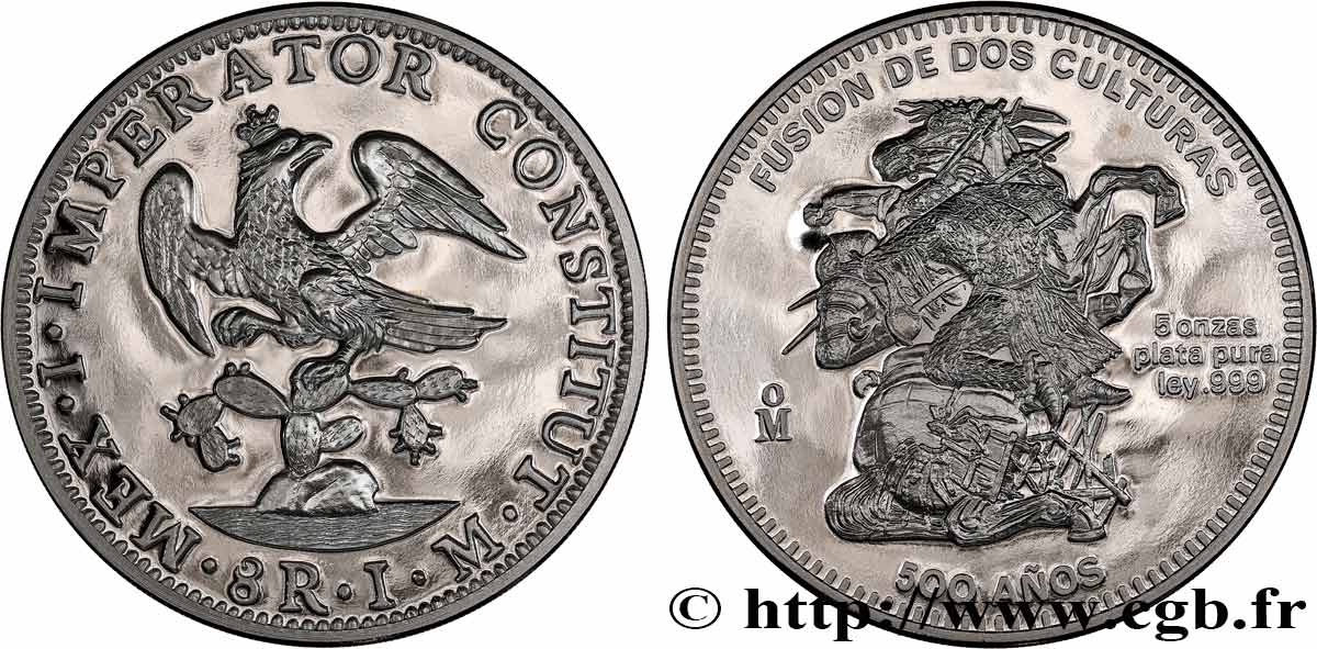 MEXIQUE 5 onces 500e anniversaire du choc des cultures 1992 Mexico SPL 