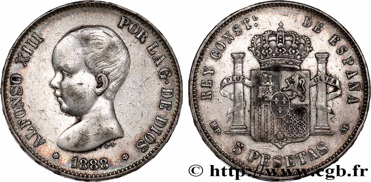 ESPAÑA 5 Pesetas 1888 Madrid BC+ 