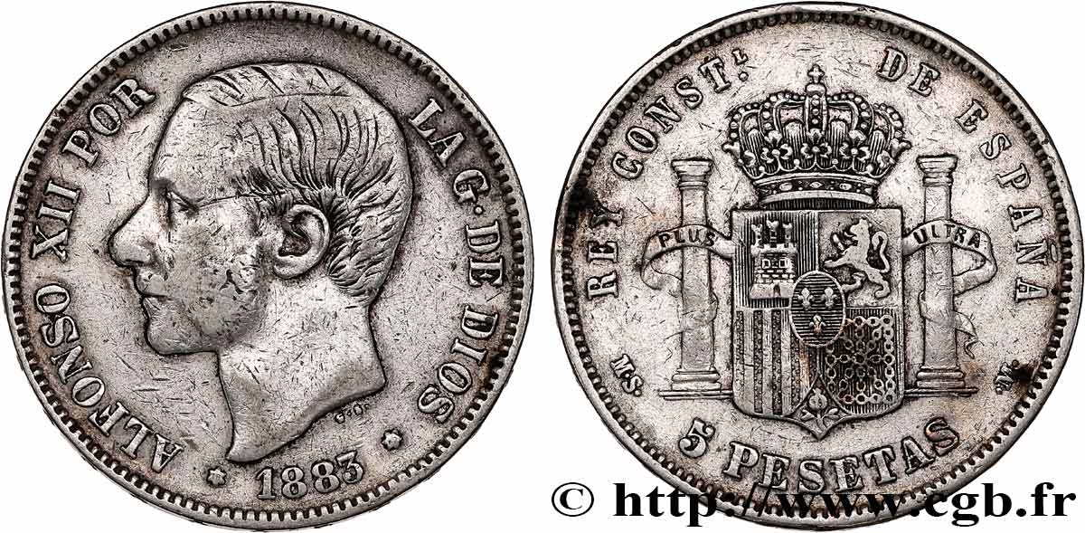ESPAÑA 5 Pesetas Alphonse XII 1883 Madrid BC+ 