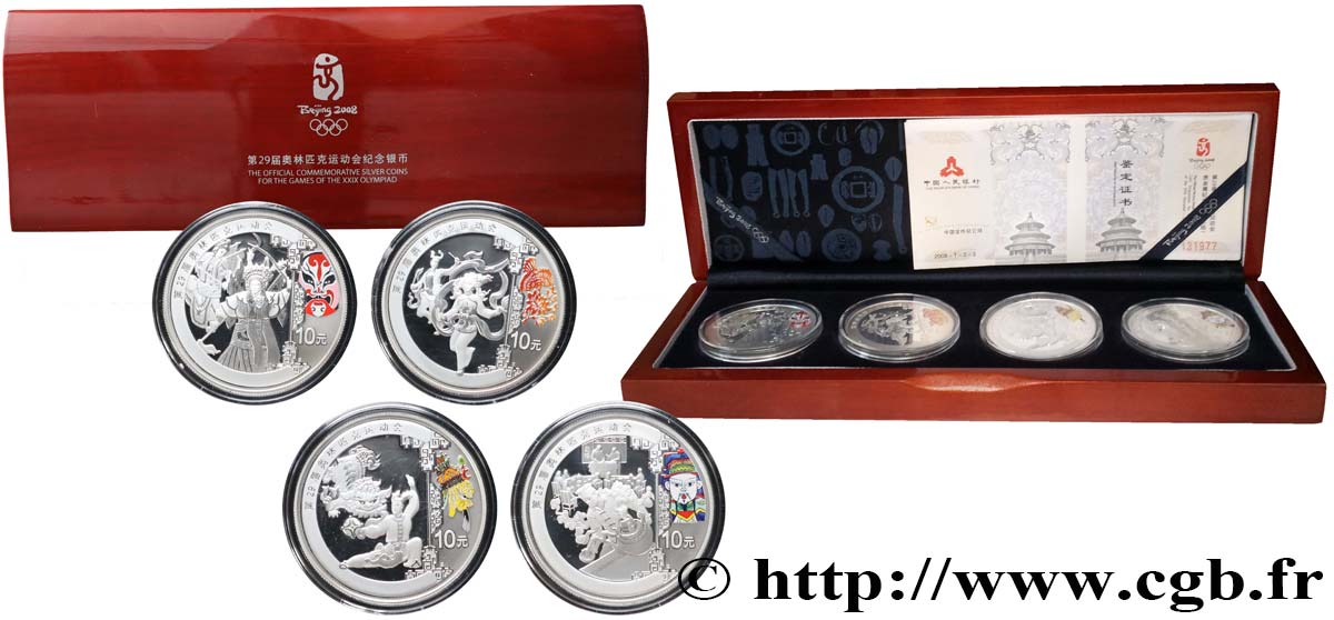 REPUBBLICA POPOLARE CINESE Coffret 4 x 10 Yuan proof Jeux Olympiques de Pékin 2008  FDC 