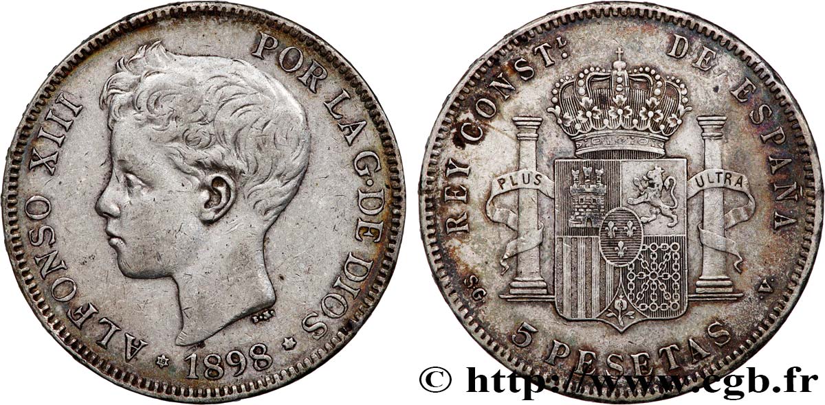 ESPAÑA 5 Pesetas Alphonse XIII 3e type 1898 Madrid BC+ 