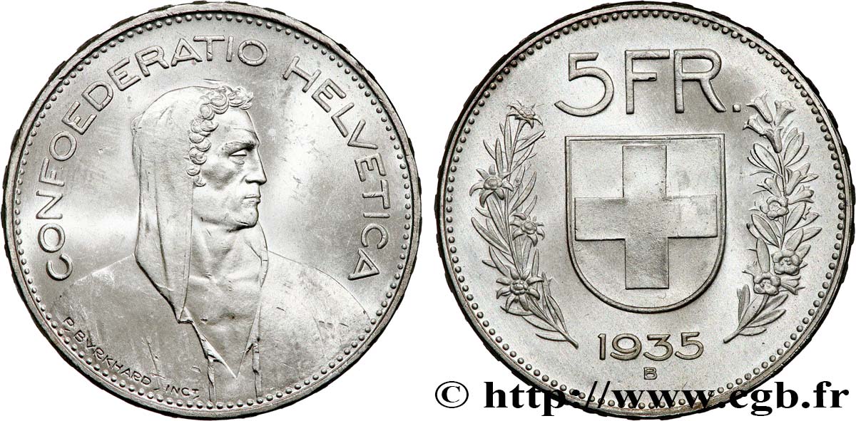SUISSE 5 Francs Berger des Alpes 1935 Berne SUP 