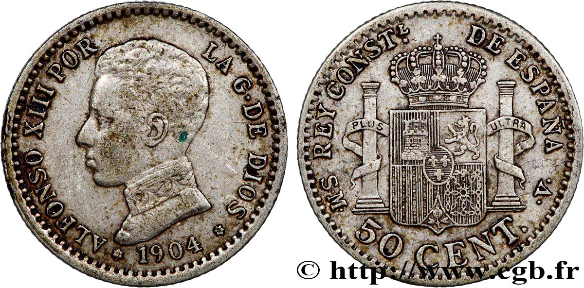 ESPAÑA 50 Centimos Alphonse XIII S.M.-.V. 1904 Madrid MBC 