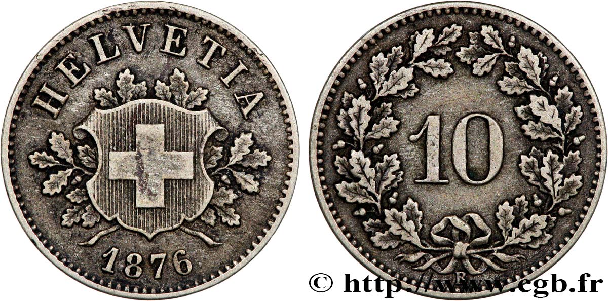 SWITZERLAND 10 Centimes (Rappen) croix suisse 1876 Berne - B XF 