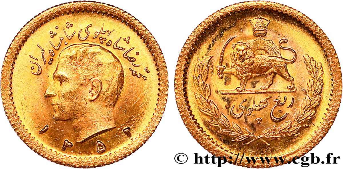 IRAN 1/4 Pahlavi or Mohammad Riza Pahlavi SH1352 (1973) Téhéran AU 