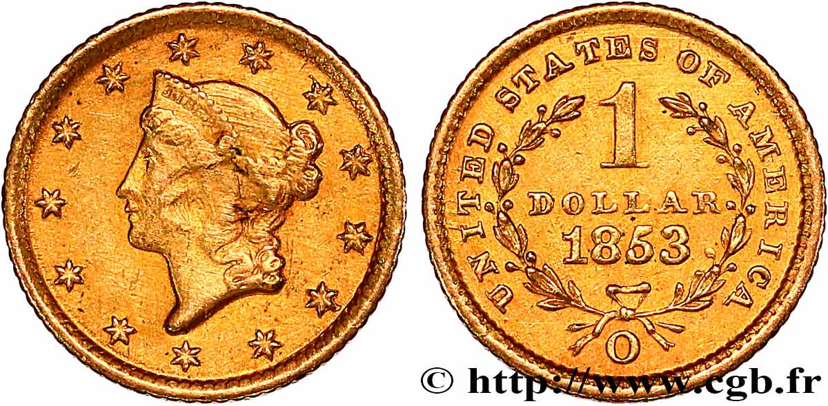 ÉTATS-UNIS D AMÉRIQUE 1 Dollar  Liberty head  1er type 1853 Nouvelle-Orléans MBC 