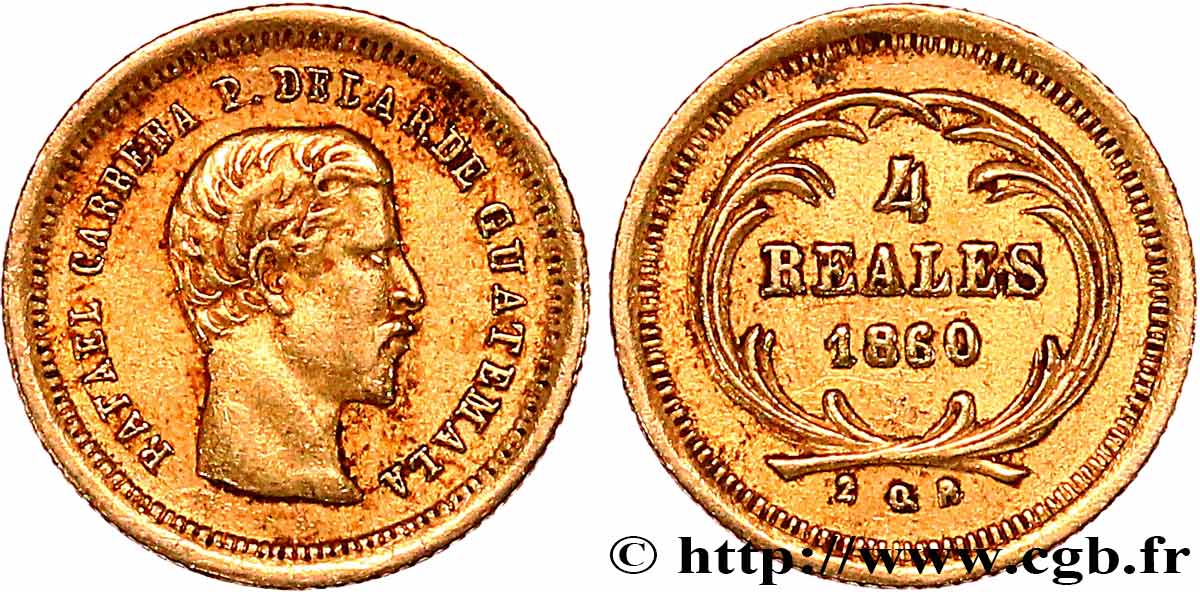 RÉPUBLIQUE DU GUATEMALA 4 Reales 1860 Guatemala city TTB 