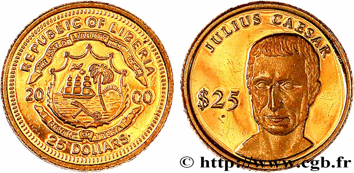 LIBERIA 25 Dollars Proof Jules César 2000  MS 