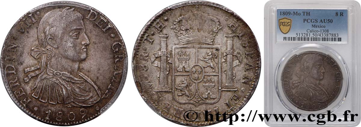 MEXICO - FERDINAND VII 8 Reales  1809 Mexico AU50 PCGS