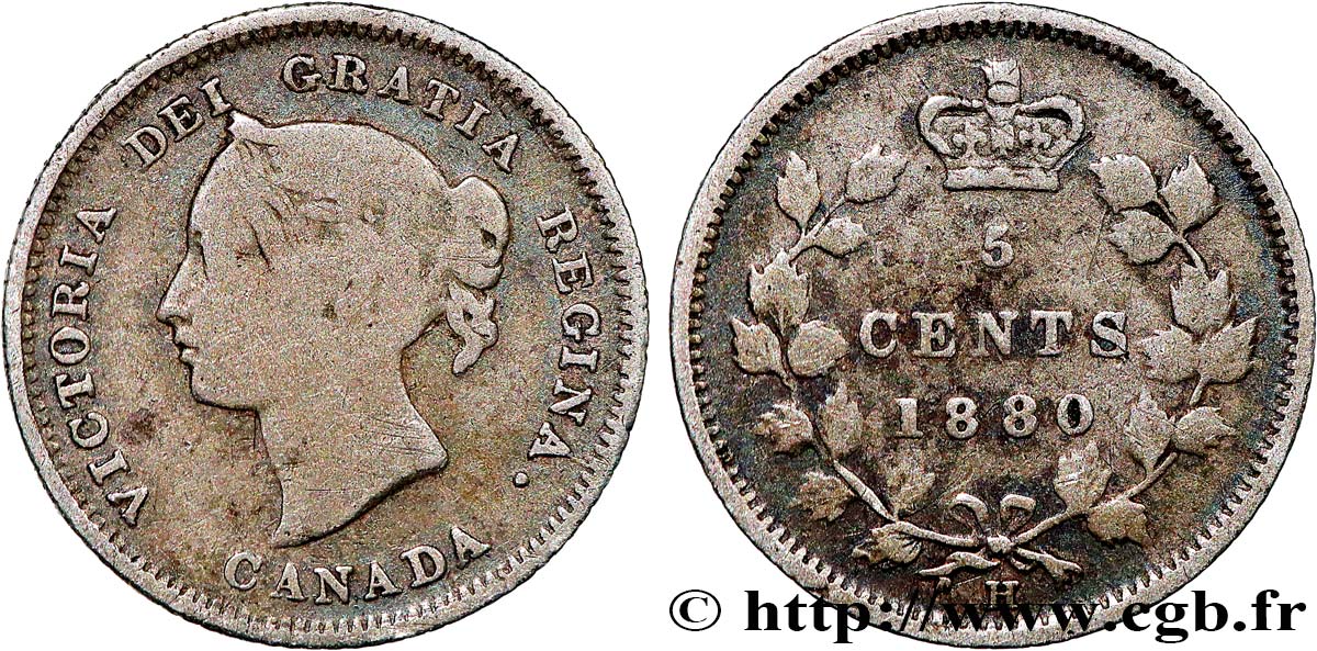 CANADA 5 Cents Victoria 1880 Heaton TB 