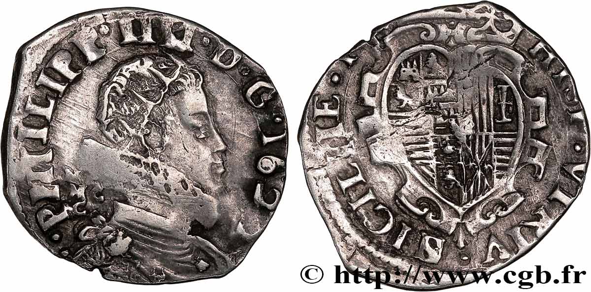 ITALIE - ROYAUME DE SICILE - PHILIPPE IV D ESPAGNE Quart de scudo 1622 Naples TTB 