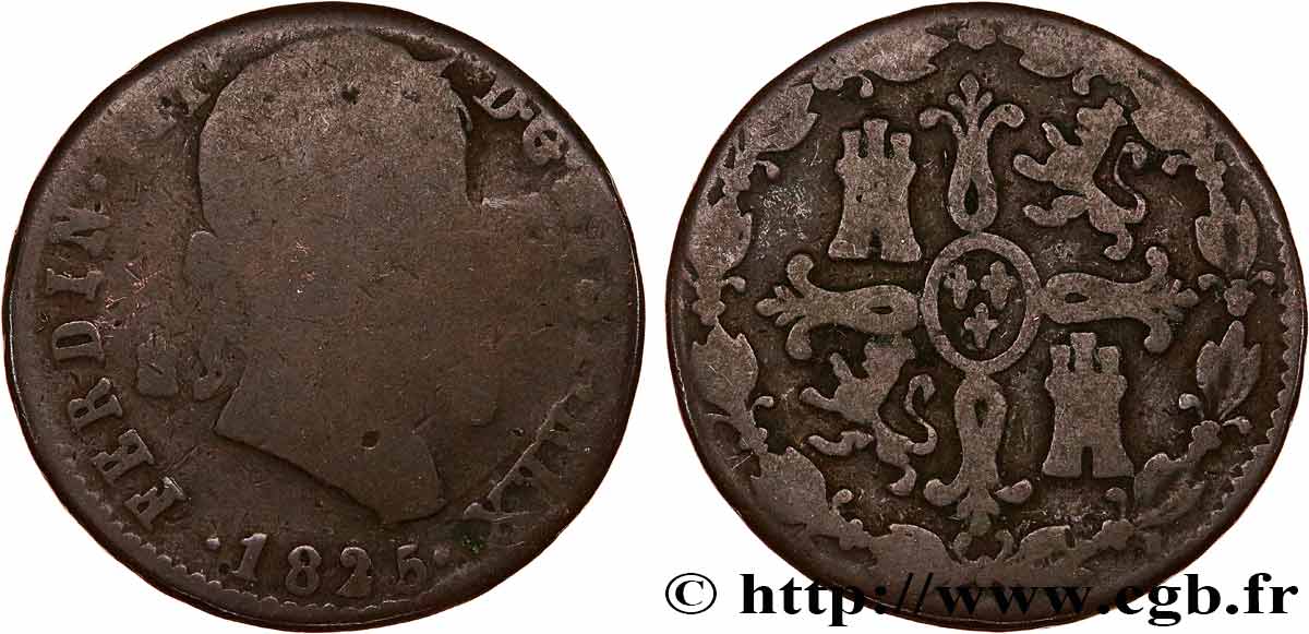 ESPAGNE 8 Maravedis Ferdinand VII 1820 Ségovie B 