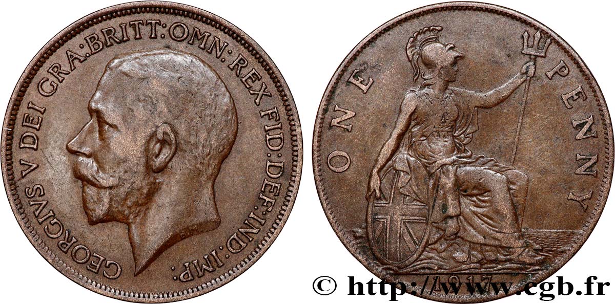 ROYAUME-UNI 1 Penny Georges V 1917  TB+ 