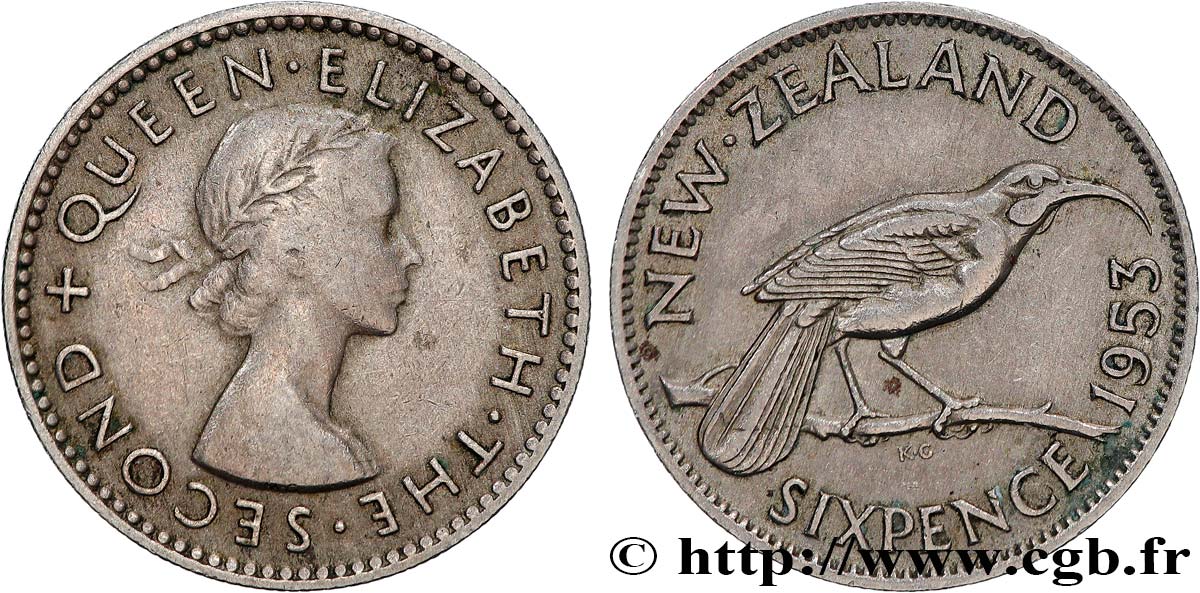 NOUVELLE-ZÉLANDE 6 Pence Elisabeth II 1957  TTB 