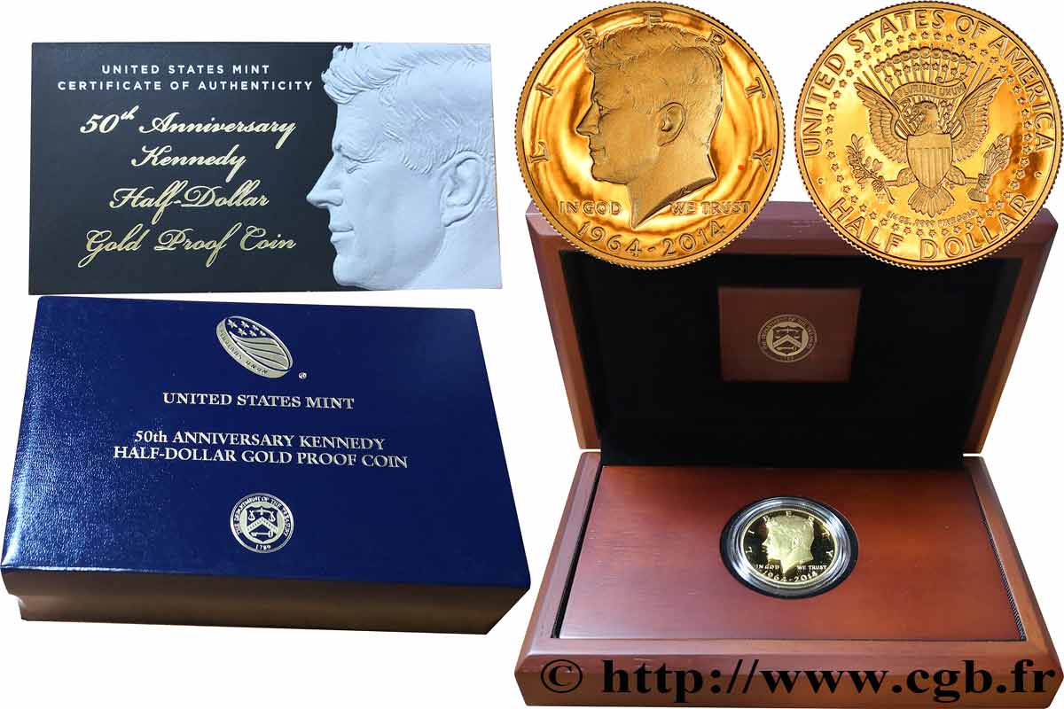 UNITED STATES OF AMERICA 1/2 Dollar Proof Kennedy 50e anniversaire 2014 West Point MS 