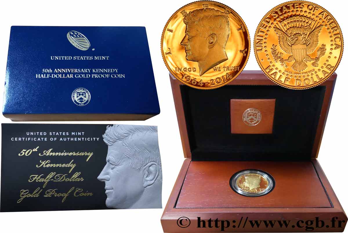 STATI UNITI D AMERICA 1/2 Dollar Proof Kennedy 50e anniversaire 2014 West Point FDC 