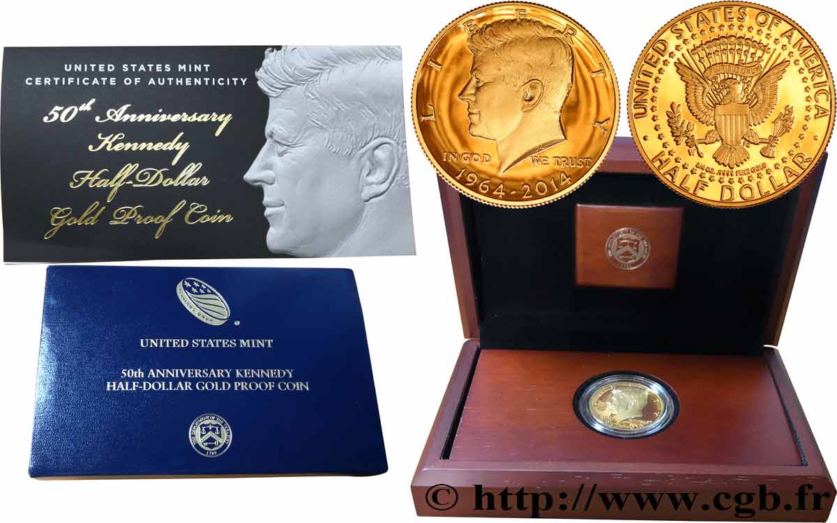ÉTATS-UNIS D AMÉRIQUE 1/2 Dollar Proof Kennedy 50e anniversaire 2014 West Point FDC 