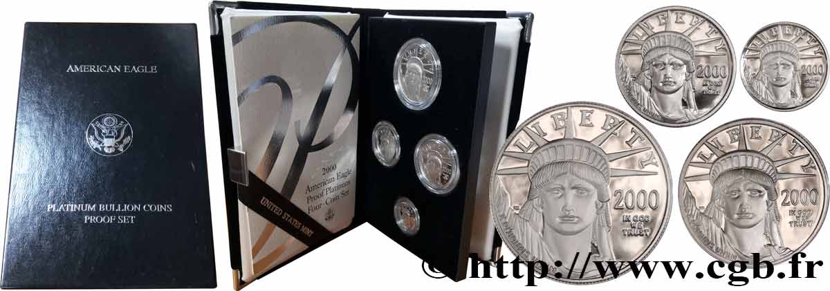 STATI UNITI D AMERICA Coffret 4 monnaies Proof American Platinium Eagle 2000 West point FDC 
