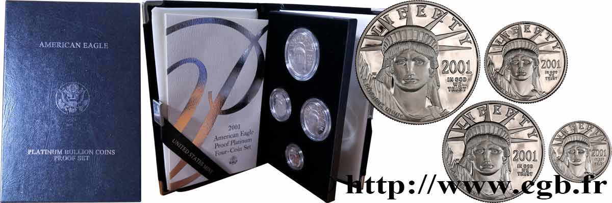 STATI UNITI D AMERICA Coffret 4 monnaies Proof American Platinium Eagle 2001 West point FDC 