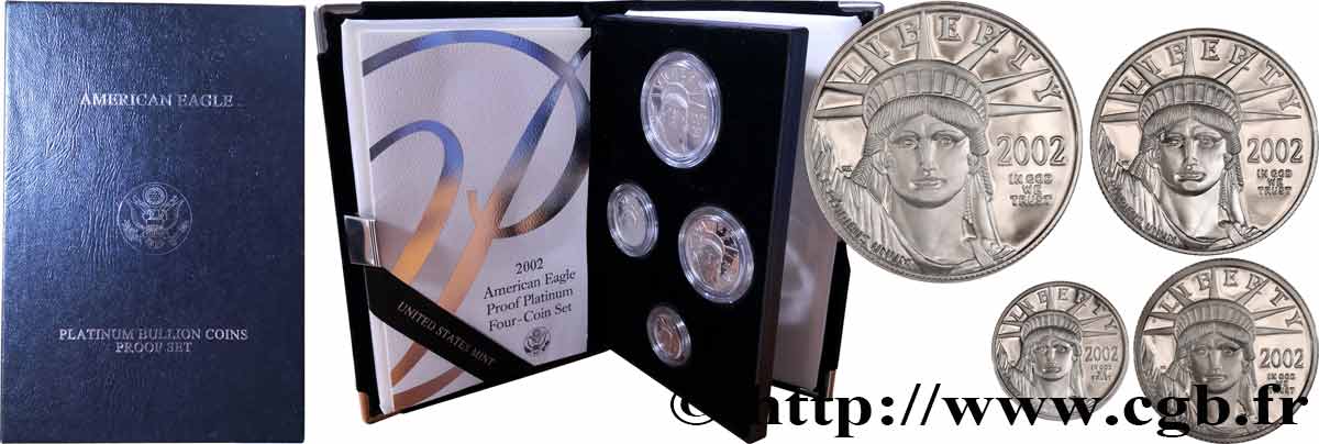 STATI UNITI D AMERICA Coffret 4 monnaies Proof American Platinium Eagle 2002 West point FDC 