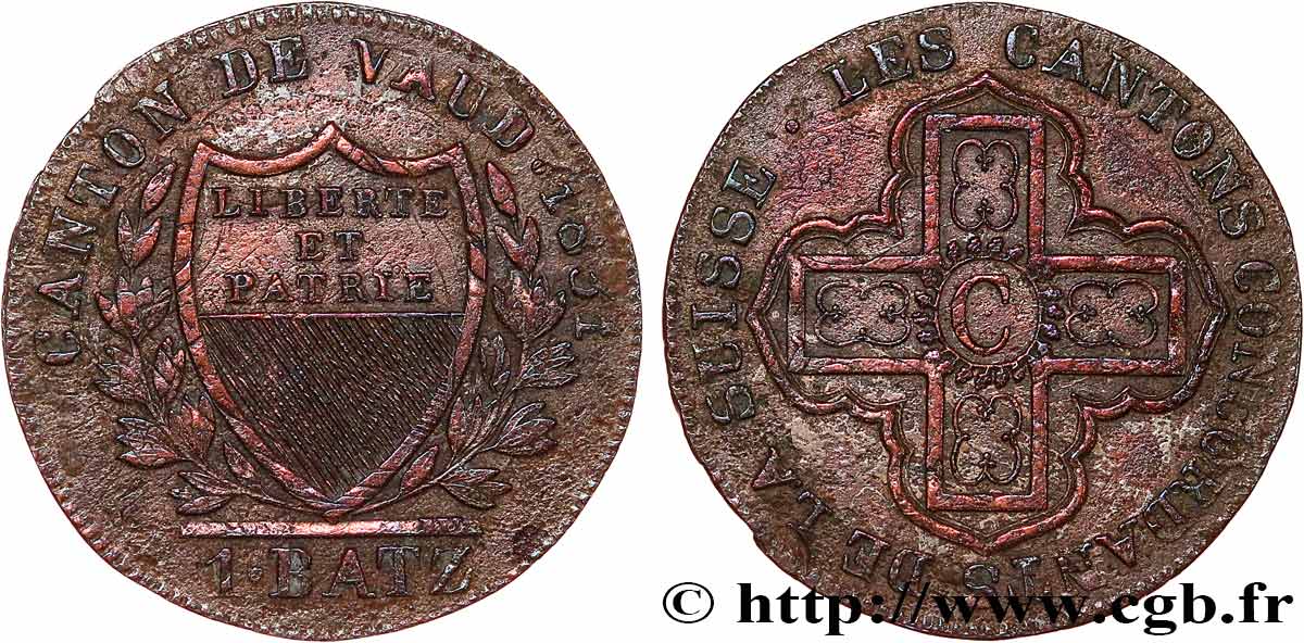 SWITZERLAND - CANTON OF VAUD 1 Batzen 1831 Lausanne XF 