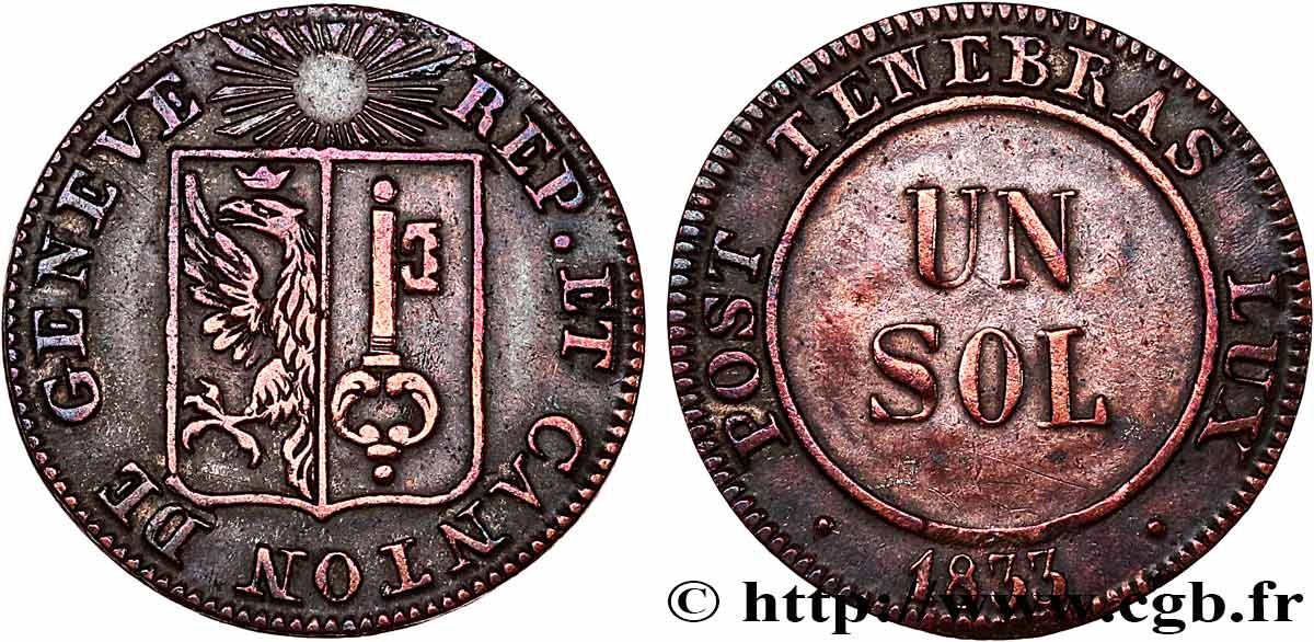 SUISA - REPUBLICA DE GINEBRA 1 Sol 1833  MBC+ 