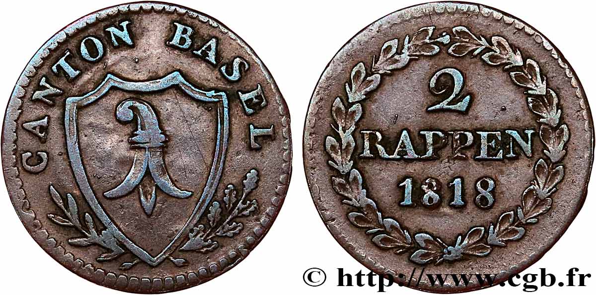 SVIZZERA - CANTON BASILEA 2 Rappen 1818  BB 