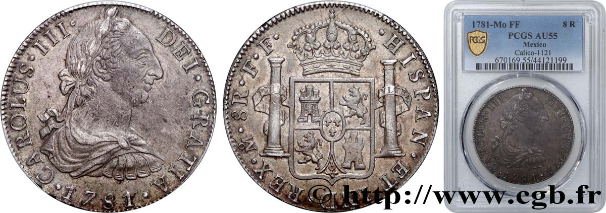 MEXICO - CHARLES III 8 Reales 1781 Mexico AU55 PCGS
