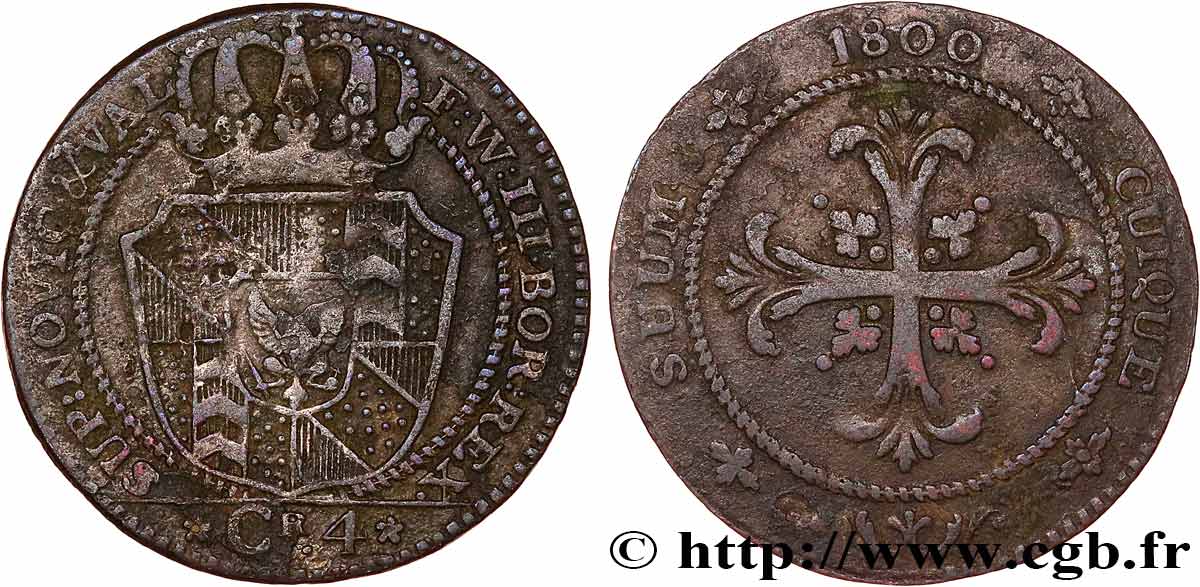 SUISSE - CANTON DE NEUCHATEL 1 Batzen (4 Kreuzer) Frédéric-Guillaume III de Prusse 1800  TB+ 