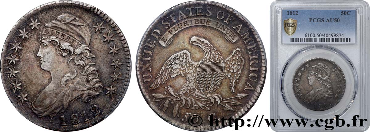 UNITED STATES OF AMERICA 50 Cents type “Capped Bust” 1812 Philadelphie AU50 PCGS