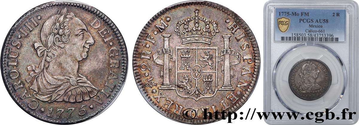 MÉXICO - CARLOS III 2 Reales  1775 Mexico EBC58 PCGS
