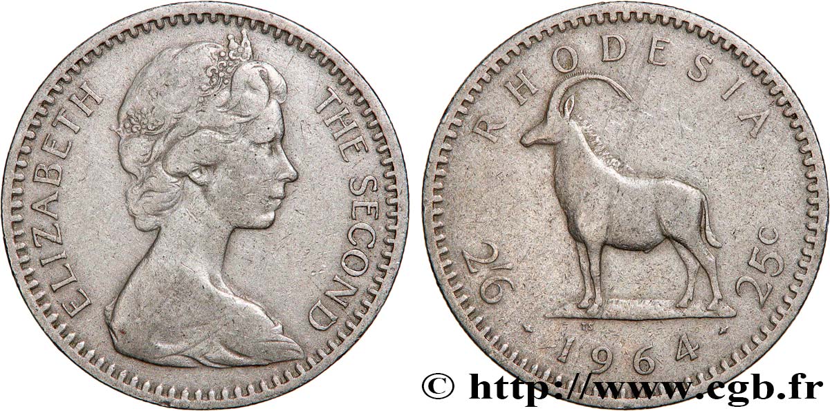 RHODESIA 2 1/2 Shillings (25 Cents) Elisabeth II 1964  XF 