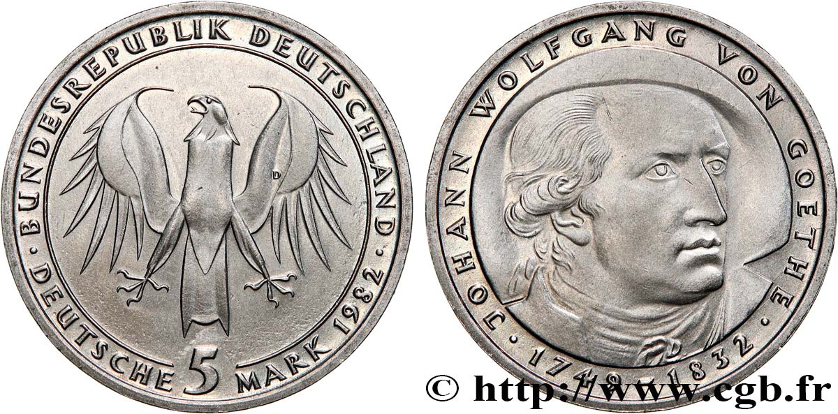 ALLEMAGNE 5 Mark Johann Wolfgang von Goethe 1982 Munich - D SPL 