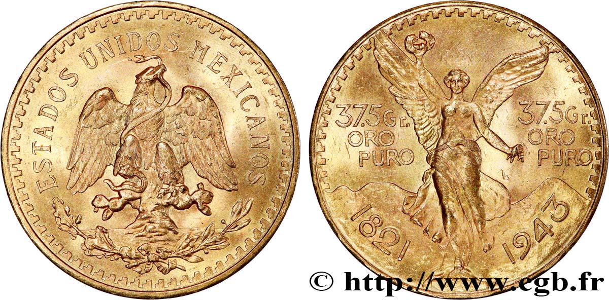INVESTMENT GOLD 50 Pesos or 1943 Mexico AU 