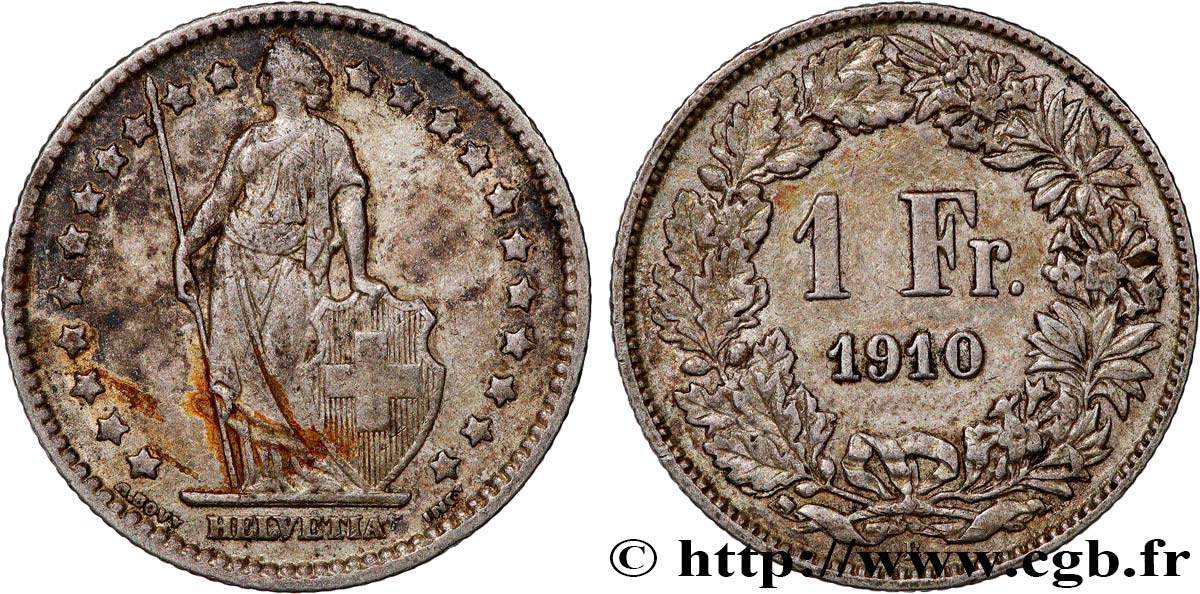 SVIZZERA  1 Franc Helvetia 1910 Berne - B BB 