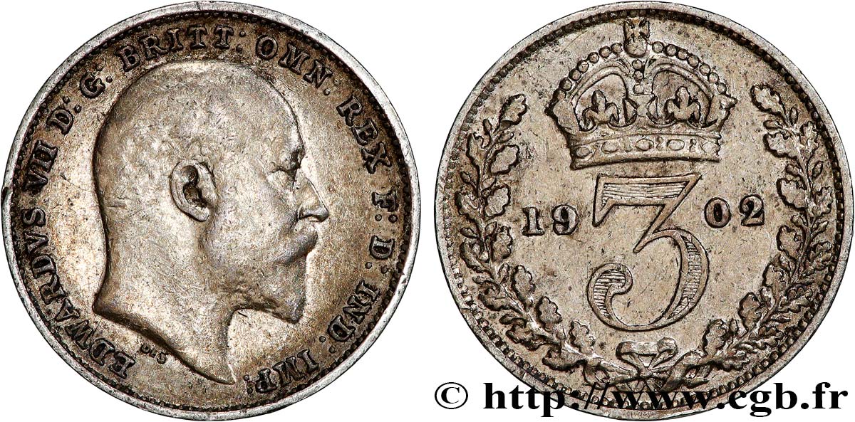 UNITED KINGDOM 3 Pence Edouard VII 1902  AU 
