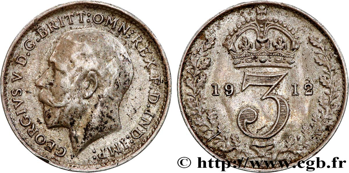 ROYAUME-UNI 3 Pence Georges V 1912  TTB+ 