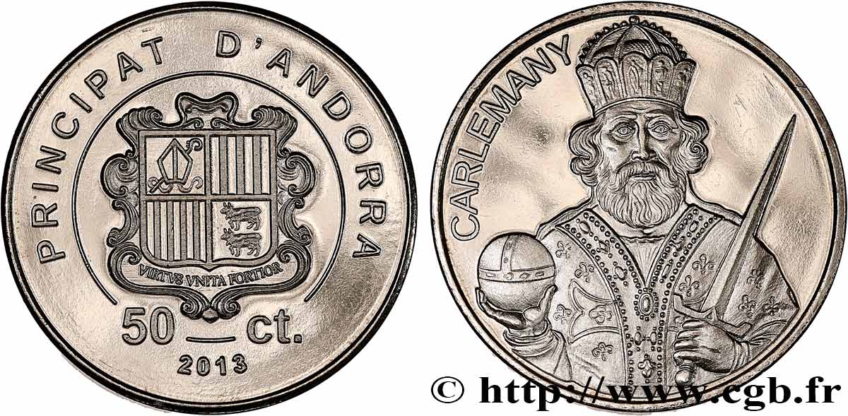 ANDORRA 50 Centims Proof Charlemagne 2013  SC 