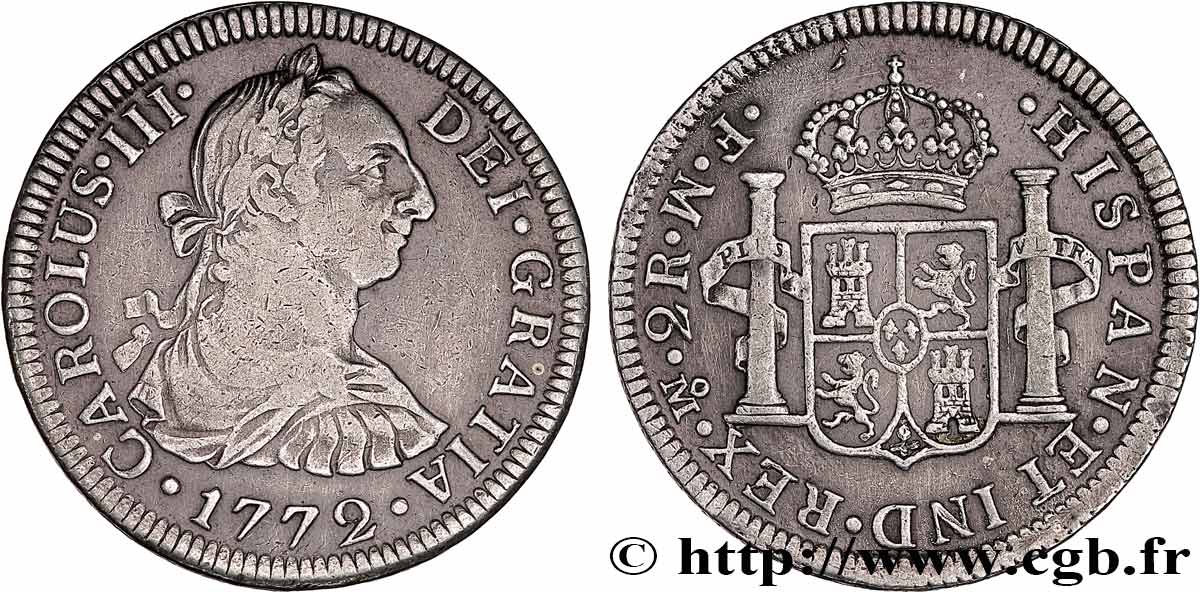MEXIQUE 2 Reales Charles III d’Espagne 1772 Mexico TTB 