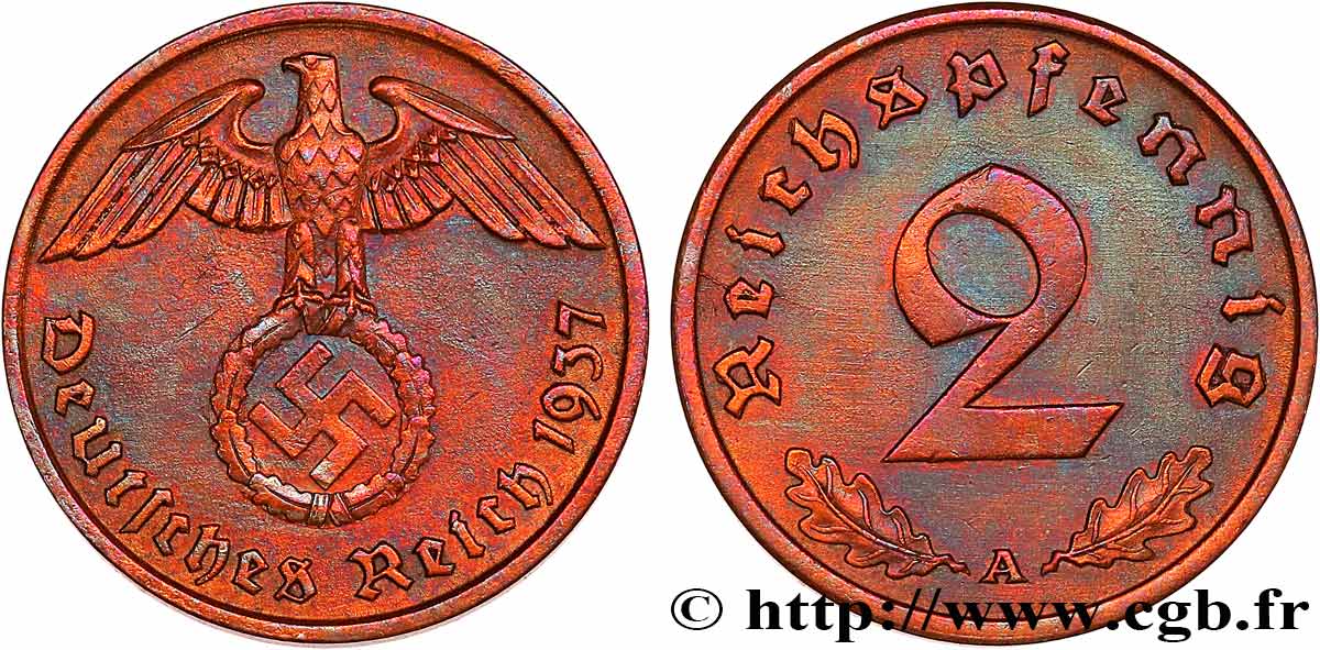 ALLEMAGNE 2 Reichspfennig 1937 Berlin TTB+ 