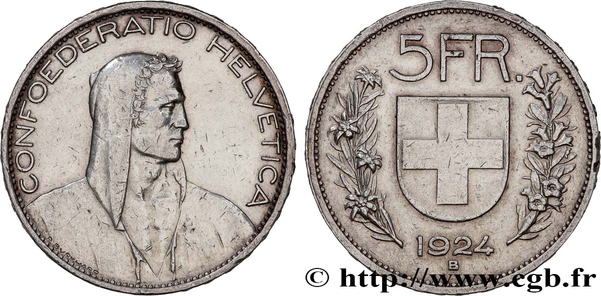 SCHWEIZ 5 Francs berger 1924 Berne SS 