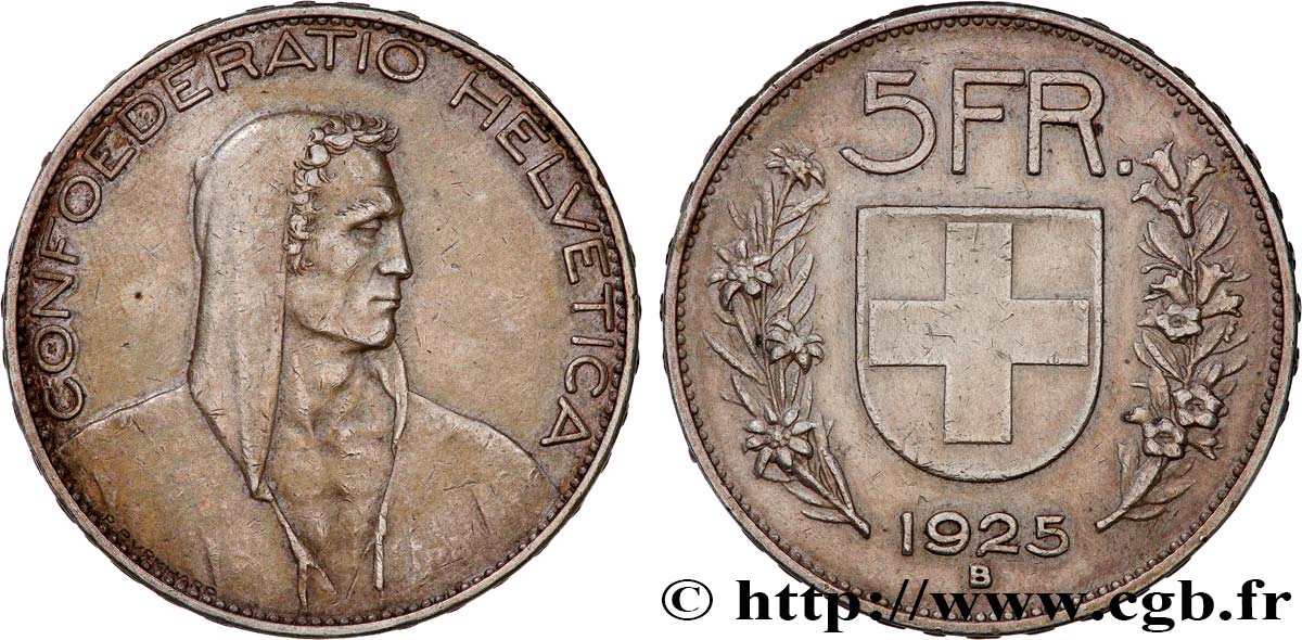 SWITZERLAND 5 Francs berger 1925 Berne XF 