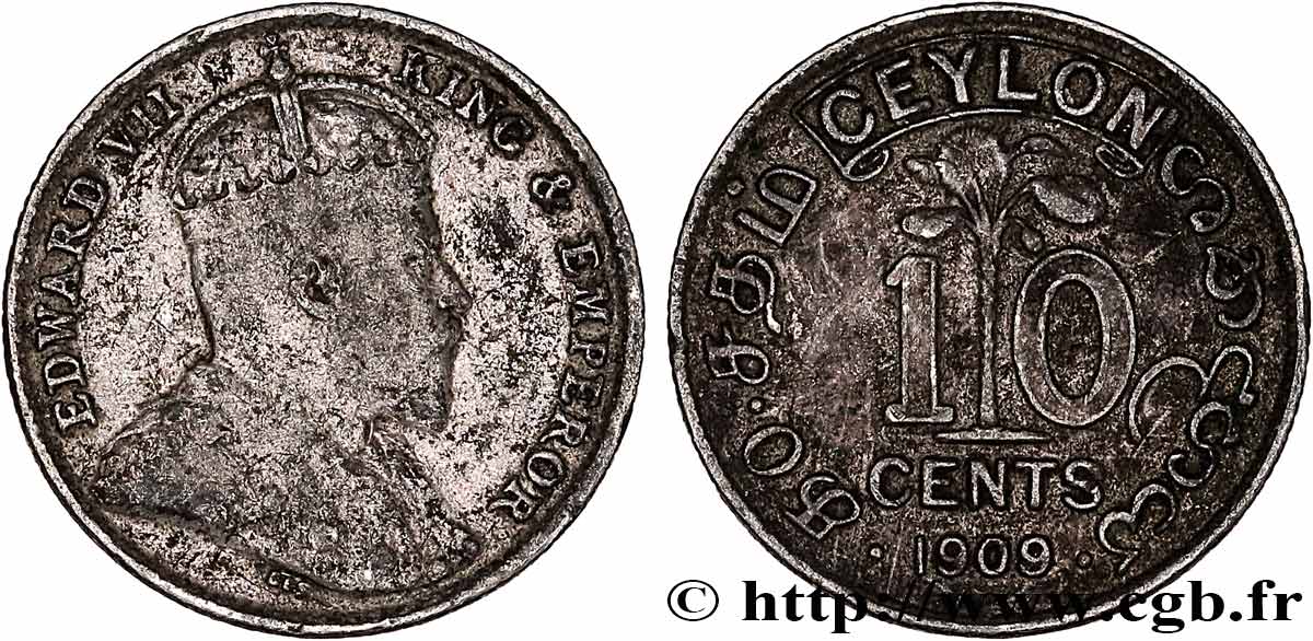 CEYLAN 10 Cents Édouard VII 1909  TTB 