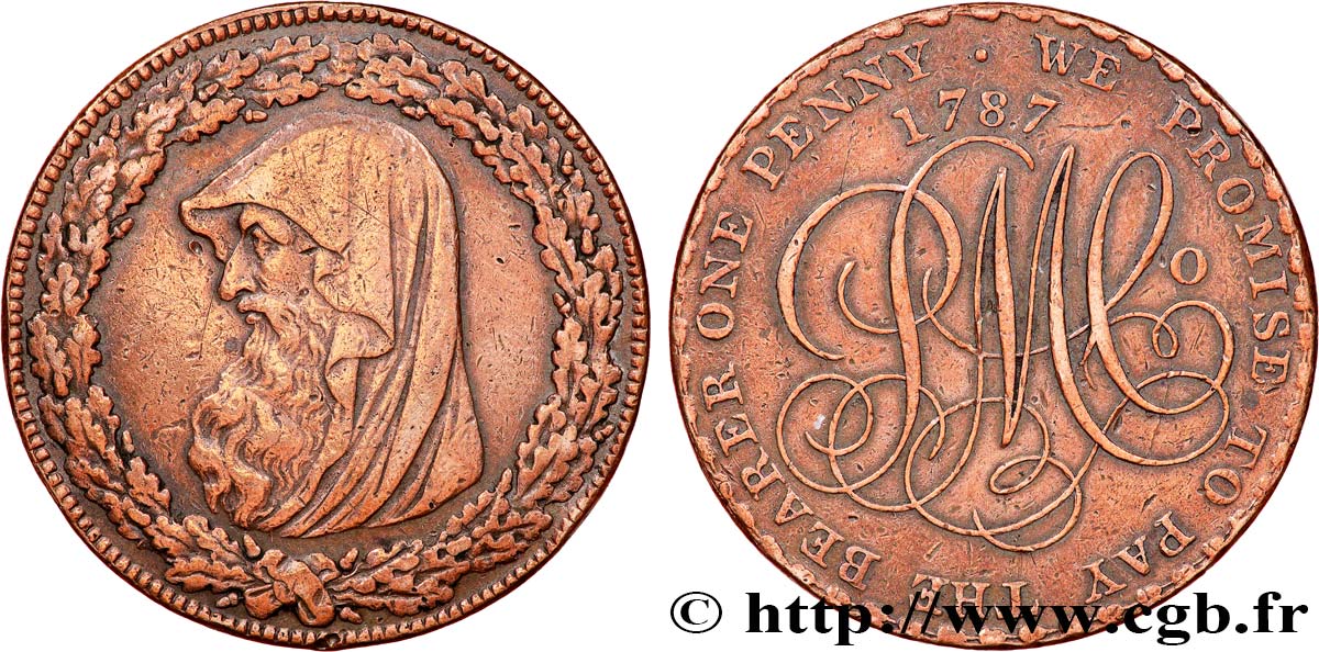 REINO UNIDO (TOKENS) 1 Penny Anglesey (Pays de Galles) druide  1787  MBC 