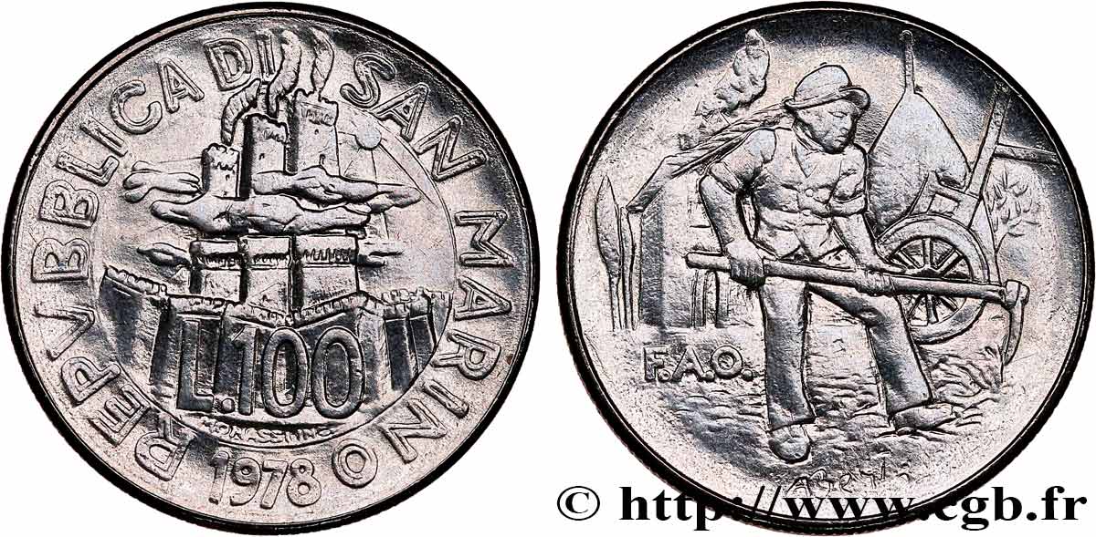 SAN MARINO 100 Lire FAO tours / scène agricole 1978  SPL 
