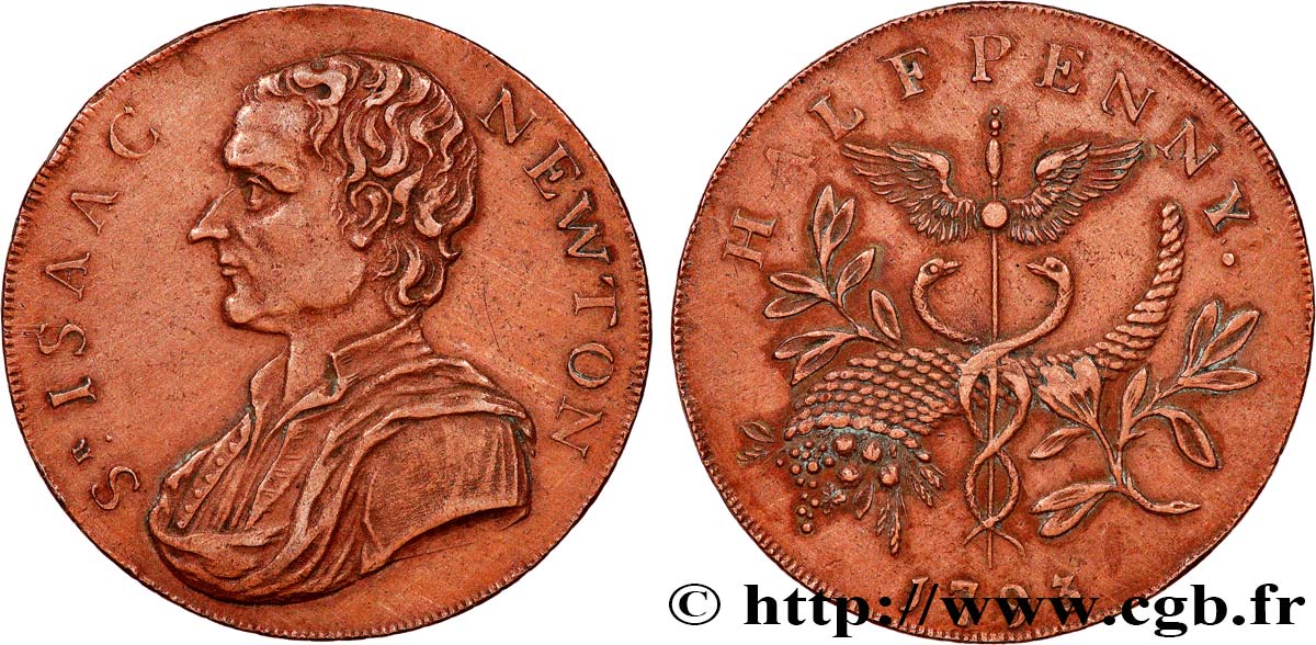 ROYAUME-UNI (TOKENS) 1/2 Penny Isaac Newton  1793  TTB 