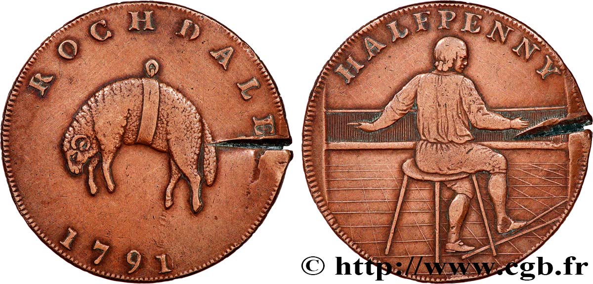 BRITISH TOKENS 1/2 Penny Rochdale (Lancashire) 1791  VF 